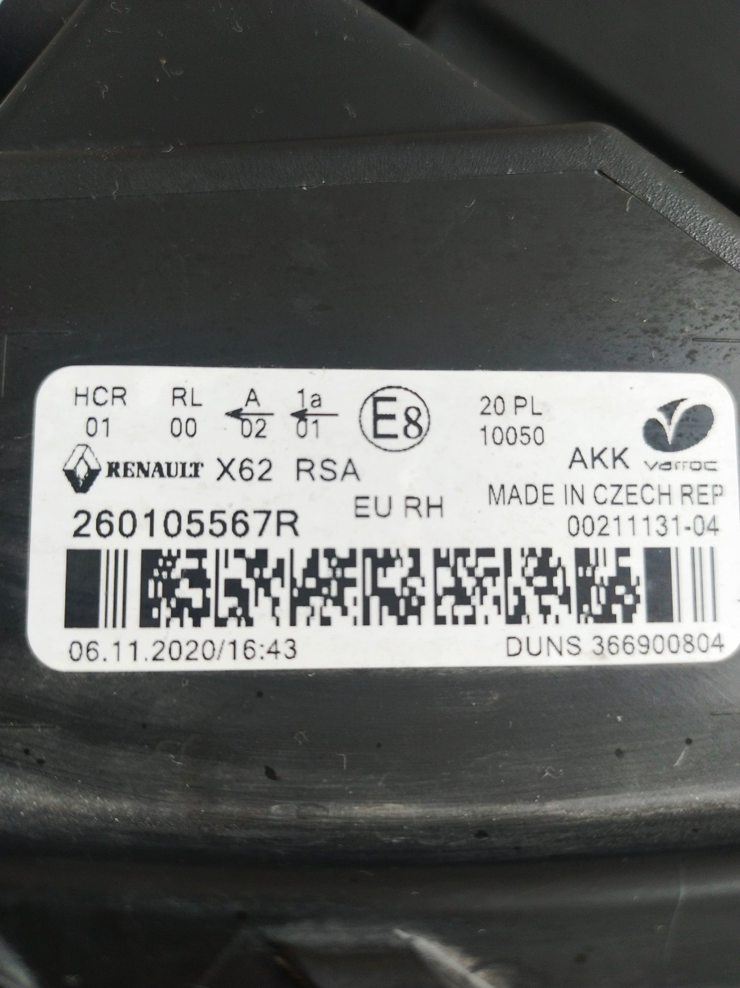 Phare optique droit Renault MASTER 3 LED réf 260105567R
